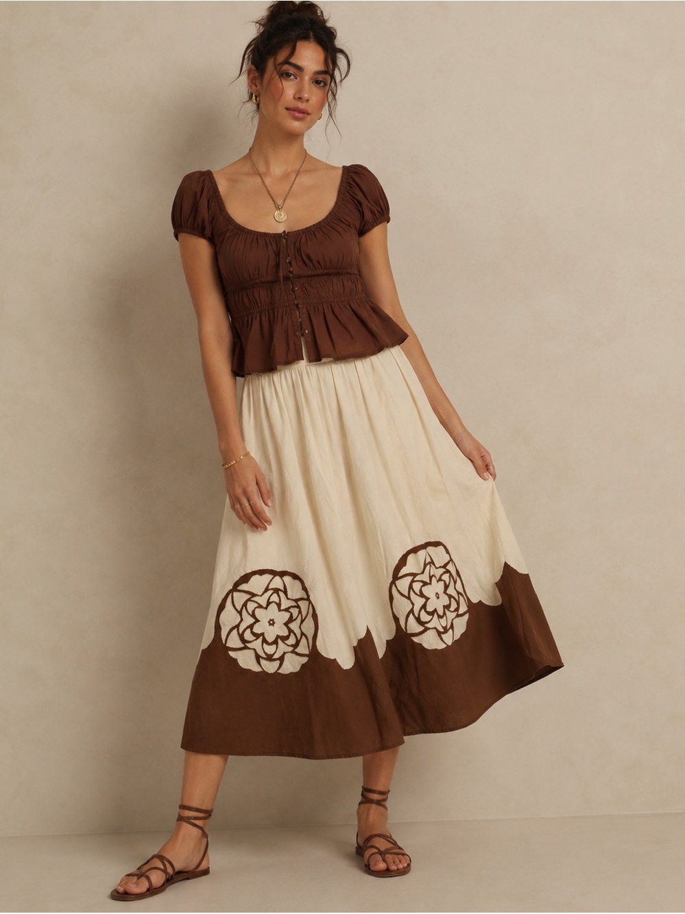 Willow Blossom Embroidered Floral Boho Midi Skirt Cottagecore Cotton